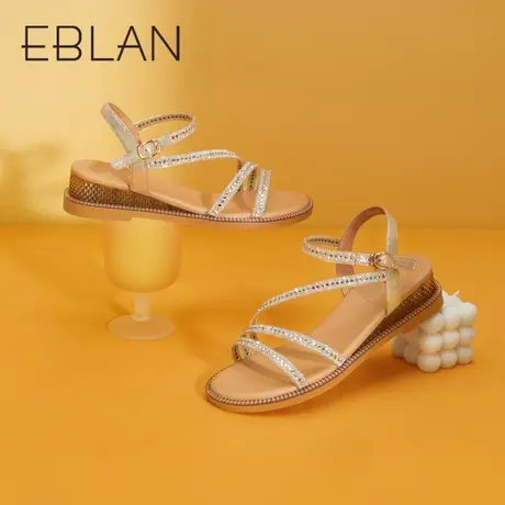 伊伴2023夏季新款女鞋闪钻带凉鞋法式粗跟凉鞋气质休闲凉鞋仙女风图片