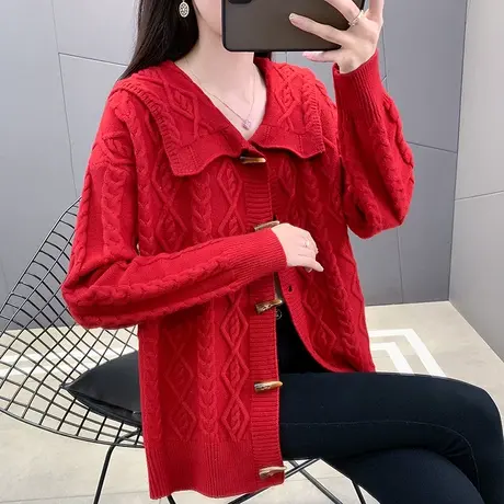 2023年新款牛角扣针织衫外套韩版宽松百搭女开衫上衣洋气春秋外穿图片