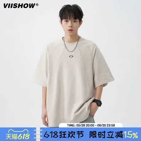 VIISHOW美式复古重磅麂皮绒T恤男2025年夏季新款短袖潮牌宽松上衣商品大图