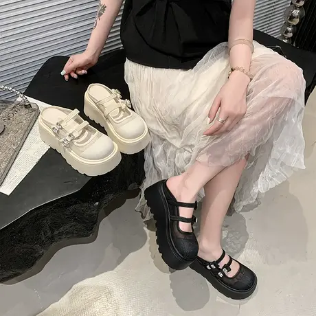 2025新款小个子增高包头拖鞋女外穿网纱透气厚底一脚蹬凉拖鞋网红商品大图