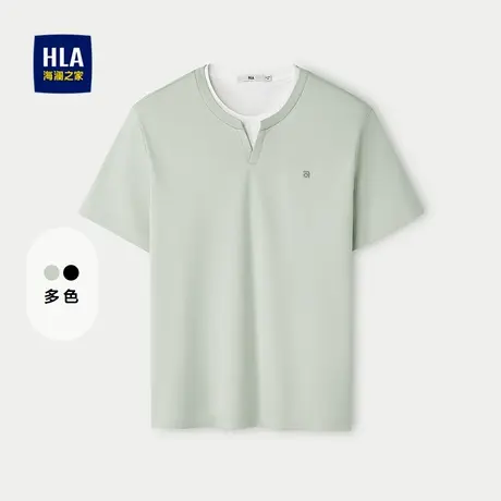 HLA/海澜之家休闲短袖T恤2025夏季新款经典圆领时尚绣花短t男商品大图