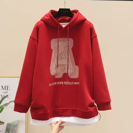 加绒加厚卫衣女冬款外穿2023新款时尚印花宽松显瘦连帽短款外套商品大图