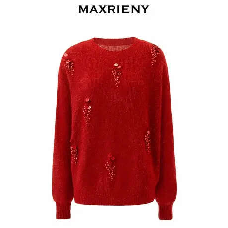 【奥莱】MAXRIENY奢华复古感手工钉珠套头宽松廓形毛衫商品大图