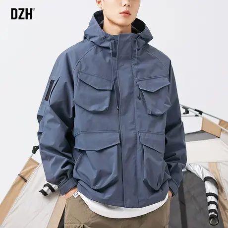 男士美式复古工装外套男秋季连帽帅气百搭冲锋衣2023新款潮牌夹克商品大图