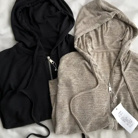 慵懒轻薄 软糯垂感休闲拉链开衫外套连帽长袖百搭显瘦运动衣瑜伽商品大图