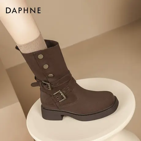 达芙妮美拉德短靴子女2025新款夏季新疆旅游棕色西部牛仔堆堆靴子商品大图