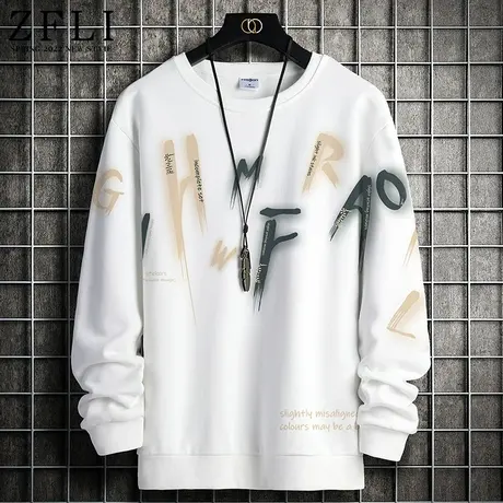 卫衣男秋冬季潮流圆领秋衣加绒加厚体恤打底衫男生休闲长袖T恤男商品大图