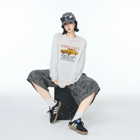 莱赛尔天丝印花长袖T恤女春秋新款宽松微透薄款物理防晒罩衫上衣商品大图