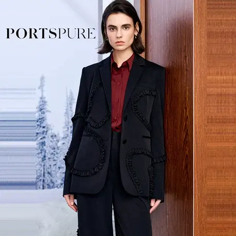 宝姿PORTSPURE女装2025早秋新品智性通勤荷叶边微收腰西装外套商品大图