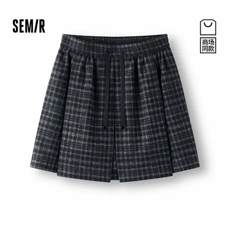 商场同款|森马半身裙女冬季毛呢格纹A字裙含羊毛2025新款复古短裙商品大图