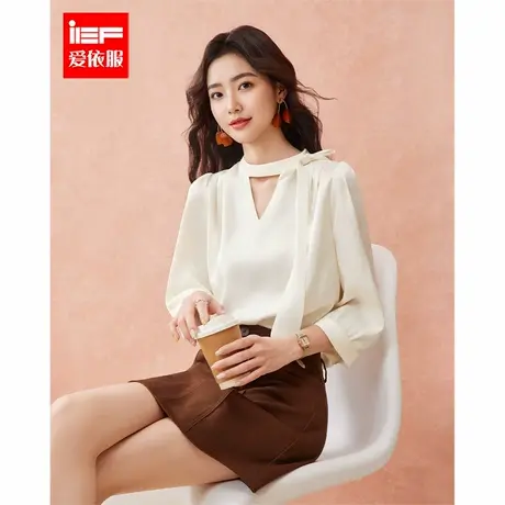 IEF/爱依服2025夏秋新款韩版成熟通勤气质设计感百搭七分袖上衣图片