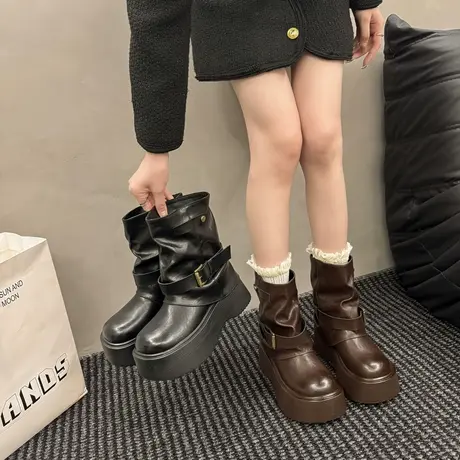 厚底百搭裤管靴女2025秋季新款网红配裙子时尚短靴气质高级感靴子商品大图