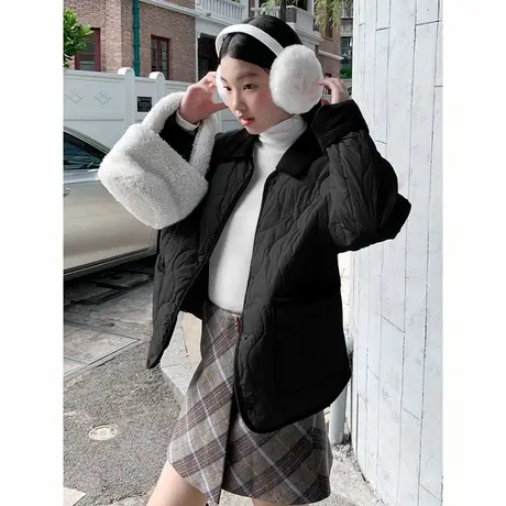 KV真维斯黑色棉服女冬季百搭宽松不臃肿2025新款加厚保暖棉衣女款商品大图