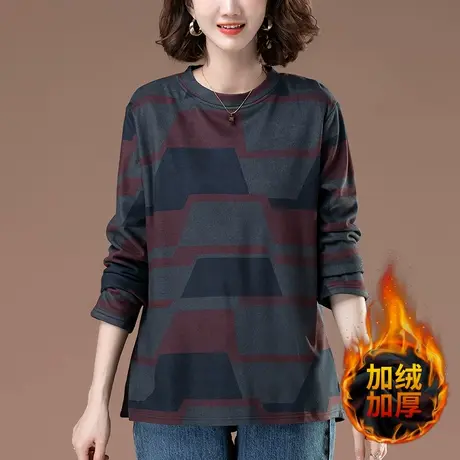 德绒打底衫女秋冬款大码女装宽松中老年妈妈内搭保暖加绒加厚上衣图片