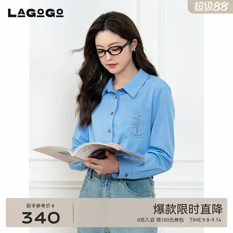 LAGOGO多巴胺显白翻领衬衫女拉谷谷2025年新款通勤上衣OCCC418A11图片