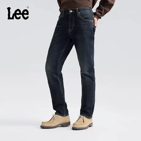 【张凌赫代言】Lee25冬新723修身中腰直筒磨毛深蓝色男保暖牛仔裤商品大图