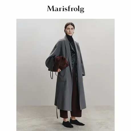Marisfrolg玛丝菲尔2025冬新款廓形青果领睡袍式羊毛大衣毛呢外套商品大图