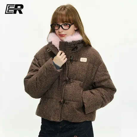 ER美拉德短款修身毛领羽绒服女冬季轻奢设计感高级保暖外套面包服图片