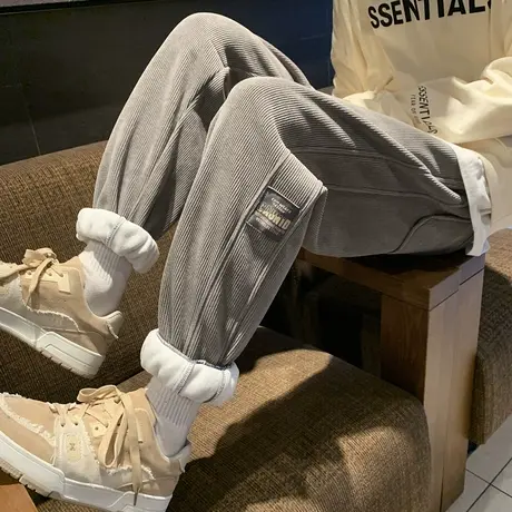 秋季新款男士休闲裤潮流百搭运动裤加绒加厚裤雪尼尔裤子男春秋款商品大图