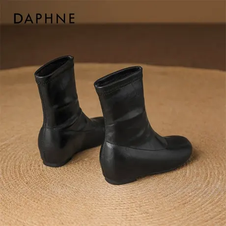 达芙妮黑色短靴女2025新款冬季软底内增高马丁靴加绒瘦瘦切尔西靴商品大图