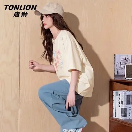 唐狮官方纯棉短袖t恤女2026新款夏宽松大码半袖打底衫显瘦上衣VC图片