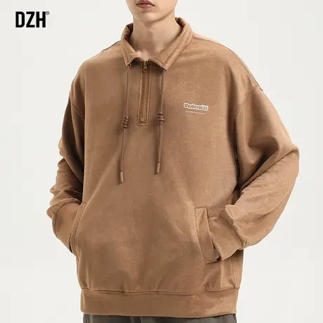 男士美式半拉链卫衣男春秋季潮牌2023新款麂皮绒休闲外套长袖上衣商品大图