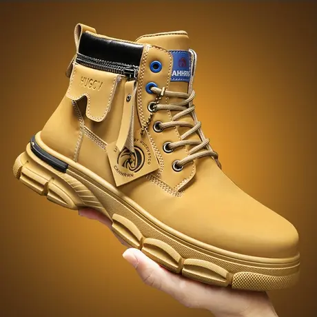 高帮男鞋秋冬季潮流运动大黄靴男士休闲厚底马丁靴户外运动工装靴商品大图