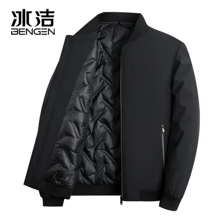 冰洁鸭绒羽绒服男2023秋冬季新款棒球领外套纯色休闲防寒保暖HBX图片