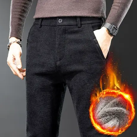 男士小直筒西装裤2023年新款冬季保暖休闲裤子秋冬款加绒加厚西裤商品大图