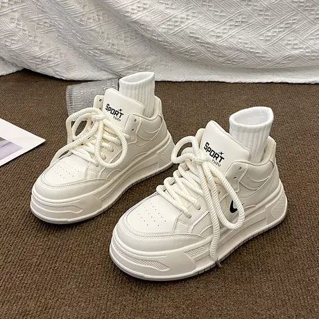 小白鞋女2023年新款爆款超火秋季高帮帆布板鞋厚底百搭小众ins潮商品大图