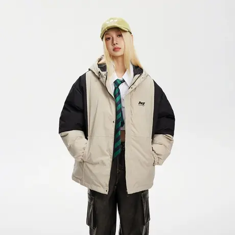 潮牌复古拼接连帽棉服女冬季加厚外套2023年新款宽松oversize棉衣商品大图