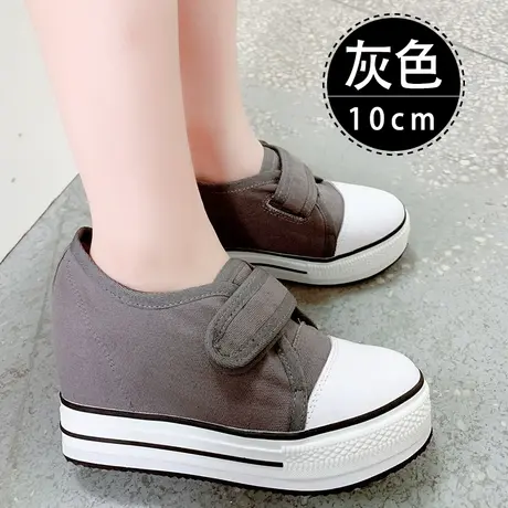帆布鞋女2023年新款夏季休闲一脚蹬乐福鞋松糕厚底内增高10cm板鞋商品大图