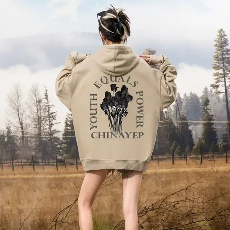 YEP美式复古玫瑰小众卫衣女春秋款ins高级感炸街oversize落肩外套商品大图