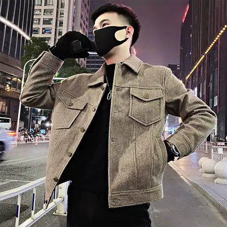 复古高级毛呢夹克男秋冬季新款ins小众个性短款加厚轻熟呢子外套商品大图