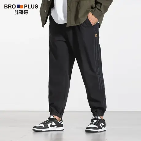 胖哥哥牛仔裤男大码宽松小脚三条杠加肥加大松紧腰休闲束脚裤春秋图片