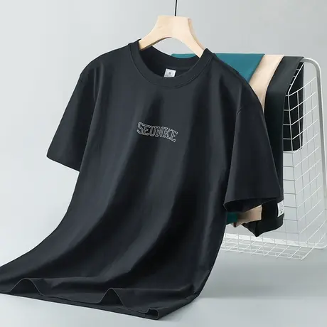 重磅纯棉t恤男短袖夏季半袖美式潮流印花圆领上衣服宽松全棉体恤商品大图