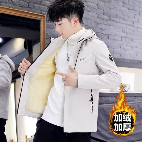 男士加绒加厚夹克韩版休闲秋冬衣服青少年帅气外衣百搭加棉外套潮商品大图