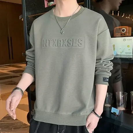 男士卫衣无帽春秋季2025新款圆领打底衫上衣潮牌百搭休闲长袖t恤商品大图