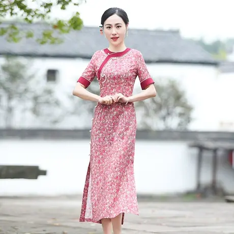 筠雅改良旗袍2025年女夏修身显瘦短袖休闲复古气质时尚中式裙子图片