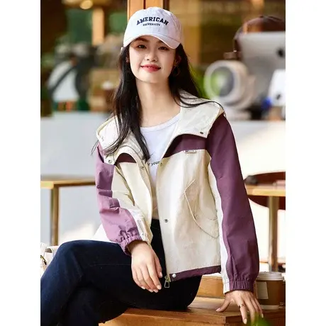 时尚休闲外套2023年秋季新款女主那个拼接撞色百搭通勤短款上衣商品大图