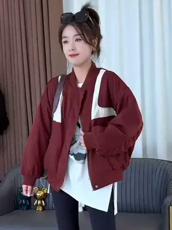 复古减龄圆领休闲短款拼接工艺保暖棉服女冬季新款潮流百搭外套潮商品大图