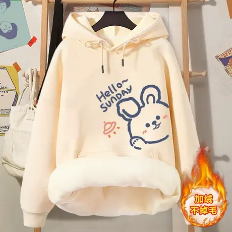 带帽卫衣女加绒加厚冬装2023新款秋冬保暖连帽上衣小个子冬季外套图片