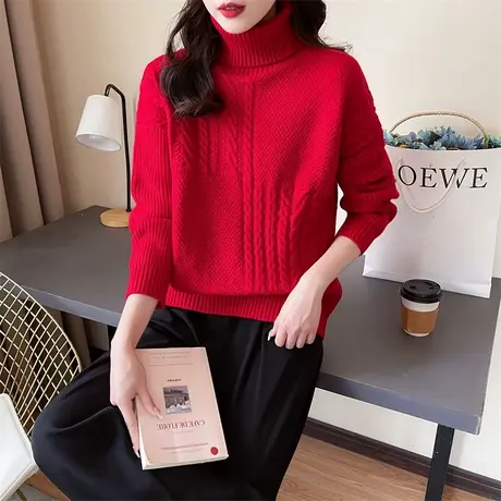 红色短款高领毛衣女秋冬2023新款爆款洋气加厚针织衫内搭打底衫女图片