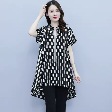 减龄好看胖mm雪纺衫遮肚子上衣大码显瘦2023新款短袖妈妈碎花宽松图片