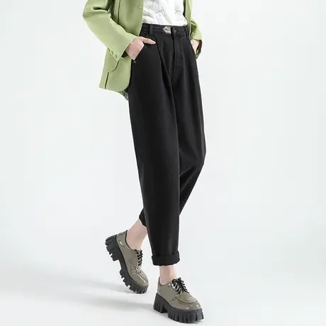 高腰潮牌牛仔裤女春秋2023新款小个子九分黑色裤子老爹萝卜哈伦裤图片