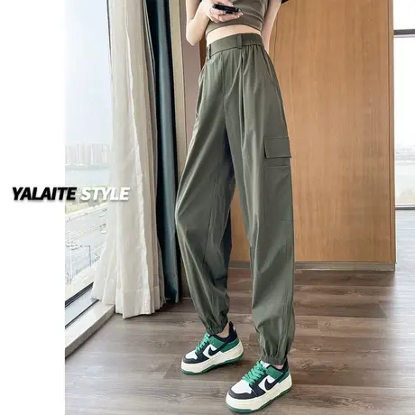 速干工装裤女夏季薄款2023新款高腰垂感防晒束脚裤美式哈伦运动裤商品大图