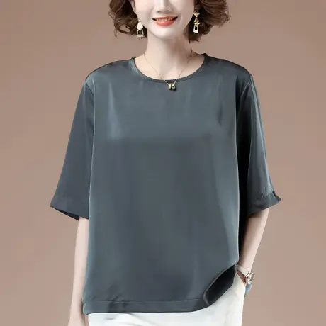 加肥加大码短袖t恤女夏季新款中年妈妈遮肚子显瘦雪纺衫中袖上衣商品大图