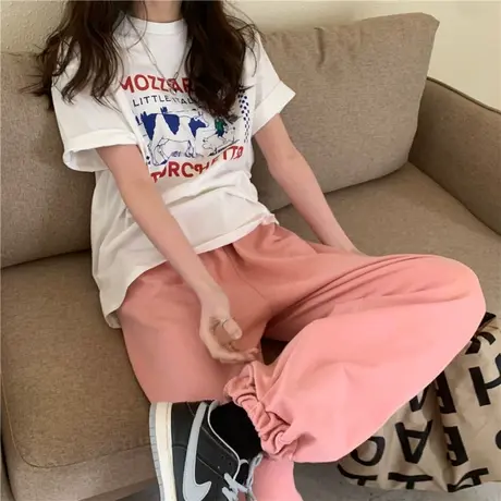 白色短袖t恤女2024年新款宽松圆领打底衫女内搭半袖黑色上衣ins潮商品大图