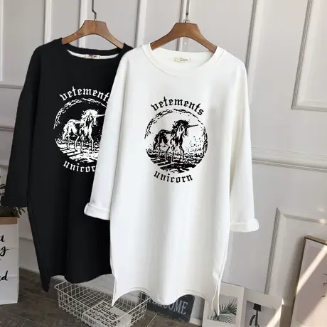 打底衫2022秋冬季新款洋气内搭宽松中长款女圆领打底长袖T恤上衣商品大图