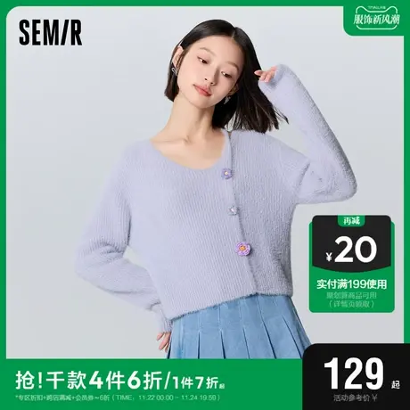 森马毛衣女短款花朵少女感2023冬季新款小性感V领毛衫甜美小心机图片